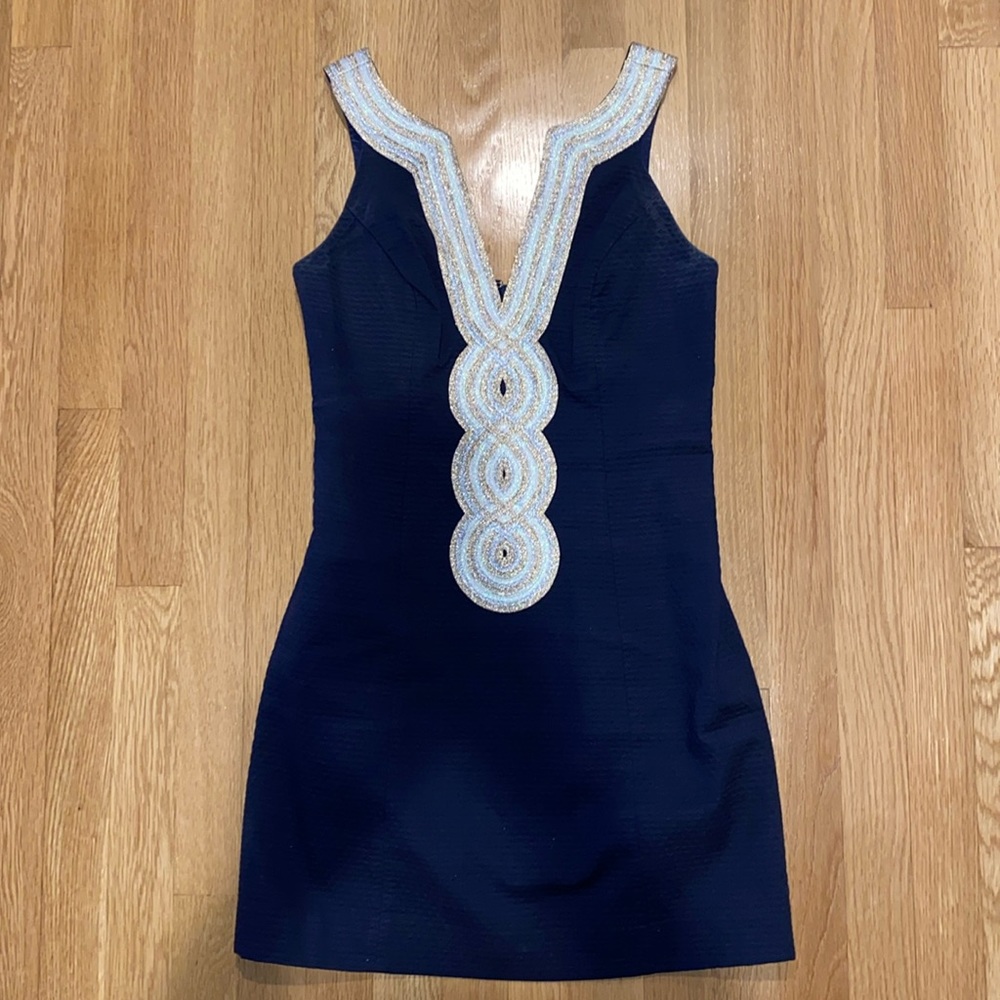 Lily Pulitzer Navy Blue and Gold Dress